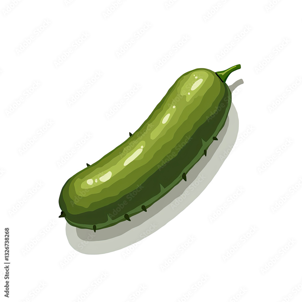 Poster single pickle lying on a transparent background, casting a subtle shadow and showing small spikes