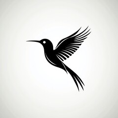 Obraz premium Elegant Hummingbird in Flight A Minimalist Black Silhouette Against a Light Grey Background