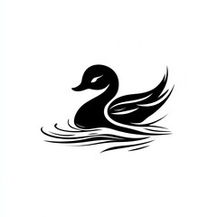 Fototapeta premium Elegant Mandarin Duck A Minimalist Black and White Graphic Design, Symbolic of Grace and Serenity in Water.