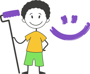 Man painted a smile on the wall, vector illustration. Doodle style.
