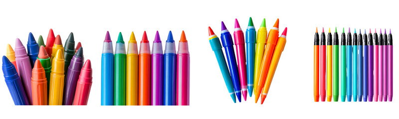 Colorful markers isolated on a transparent background