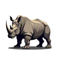 Obraz premium Illustration of a strong rhinoceros standing, showcasing its powerful build and imposing horn on a transparent background