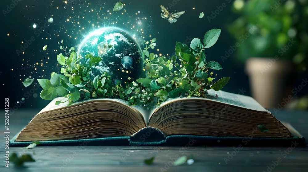 Poster an open book showcasing satellite imagery and weather patterns symbolizing the study and of climatol