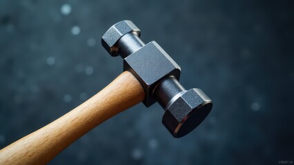 A hammer with a wooden handle and a metal head, designed for track work, is shown against a blurred background.