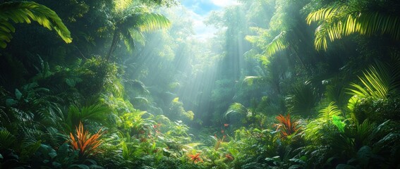 Fototapeta premium Lush Tropical Rainforest Scenic Beauty in Central America