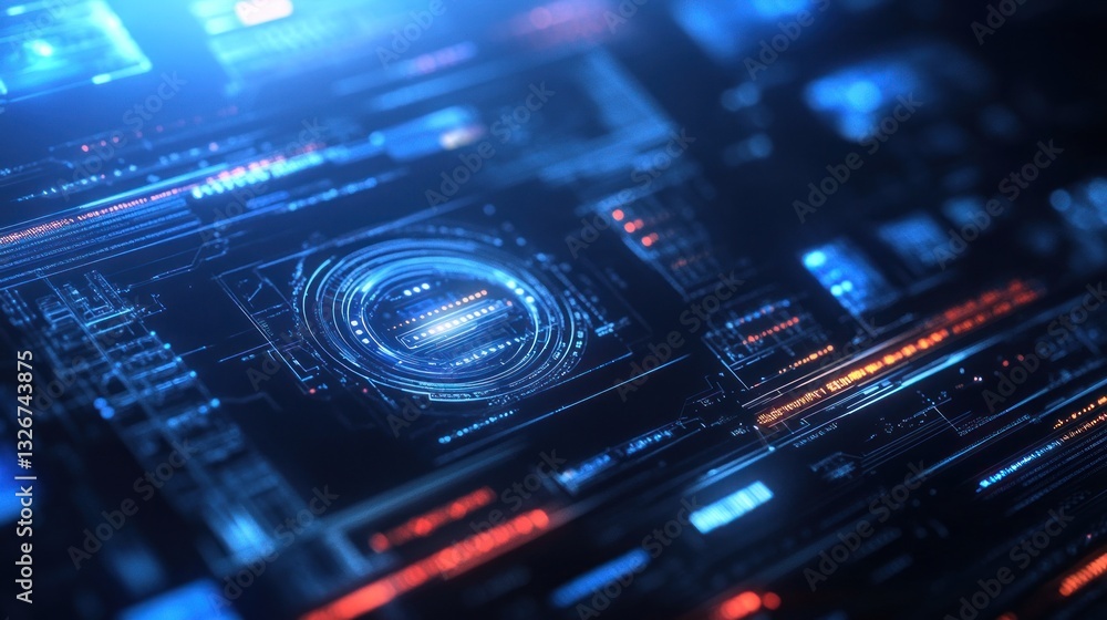 Poster abstract digital interface with glowing elements and patterns