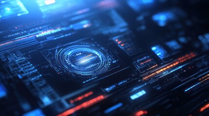 Obraz premium Abstract digital interface with glowing elements and patterns