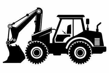 backhoe loader line art silhouette vector illustration
