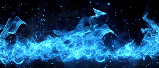 Blue abstract wave with glowing particles in dark