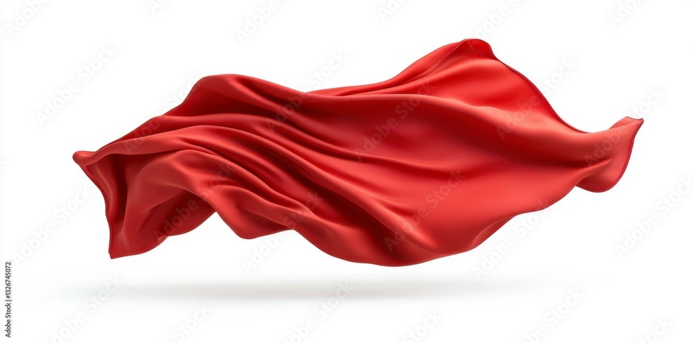 Poster red fabric flows dynamically against a white background, creating elegant, flowing curves and folds.
