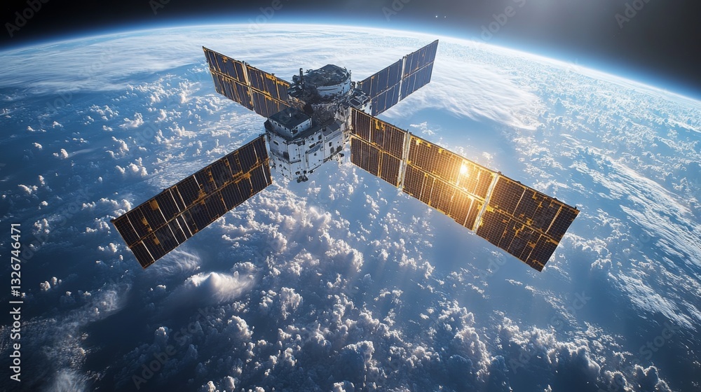 Poster This advanced satellite is performing telemetry operations as it orbits Earth, capturing real-time images for surveillance and analysis.