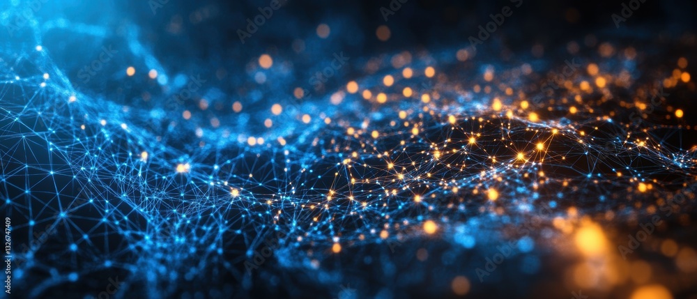 Poster glowing digital wireframe concept on chalkboard background with complexity