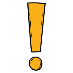 Hand drawn cartoon orange exclamation point on white background.