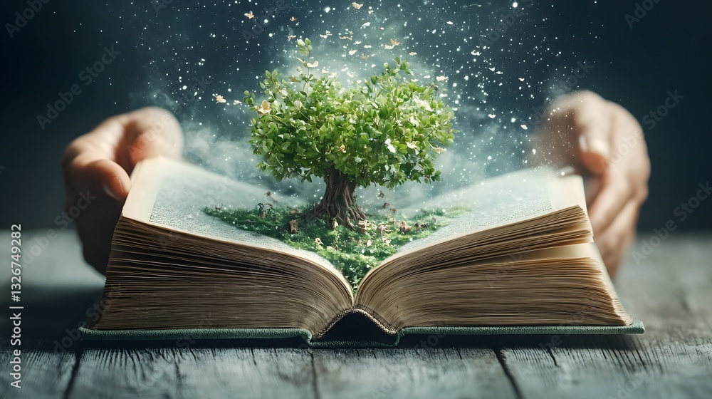 Poster an open book becomes a portal to boundless imagination revealing a swirling vortex of vibrant colors