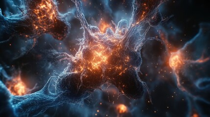 A close-up of neural cells, showing the complex network and connections between neurons in an animated style.