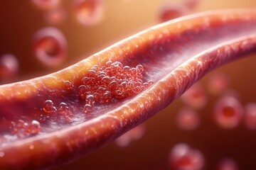 Blood Vessel Blockage with Thrombus and Cholesterol in Coronary Artery Disease 3D Illustration