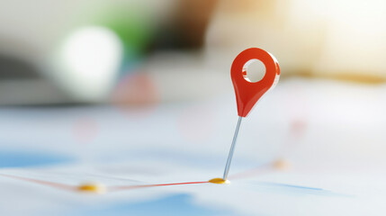 red pin marks point on business plan roadmap, symbolizing milestones and financial goals. blurred background suggests focus on strategic planning and future success