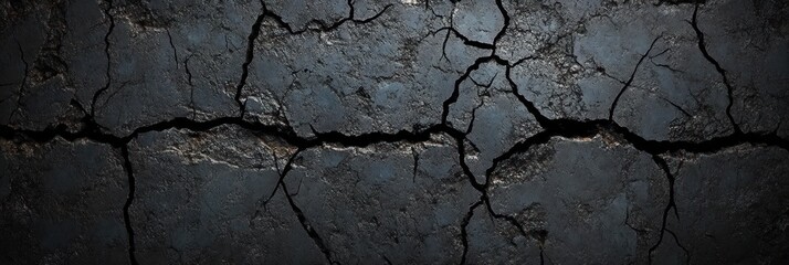 Obraz premium Creepy Dark Cracked Concrete Texture Background for Design Grunge Industrial Wall Distressed Rough Panoramic Horror