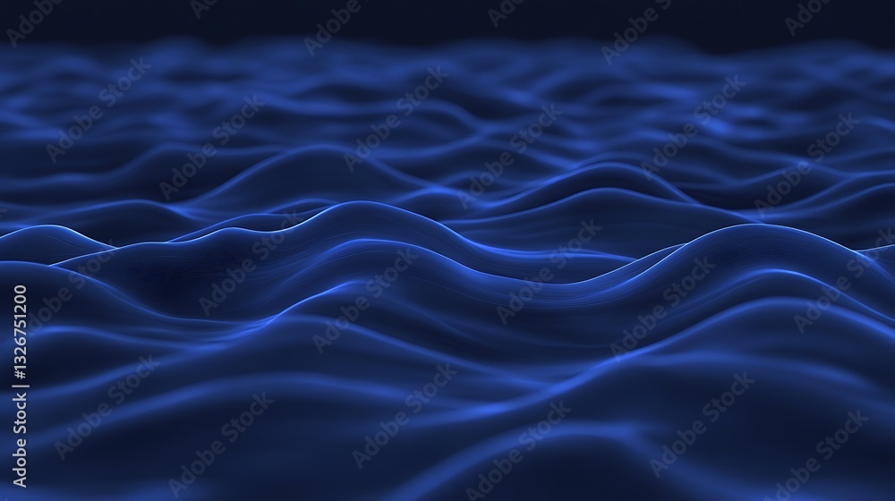 Poster abstract blue waves creating a soothing, textured pattern on a dark background.