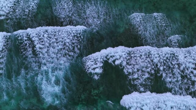 Powerful Ocean Waves Crashing on Coral Reef in Crystal Clear Water