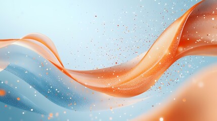 Abstract orange wave, light blue background, sparkling particles, elegant design, ideal for website banners
