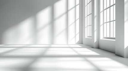 Fototapeta premium Minimal light gray background with soft shadows and window light