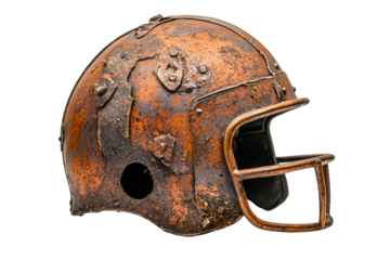 Vintage football helmet with rust patina details