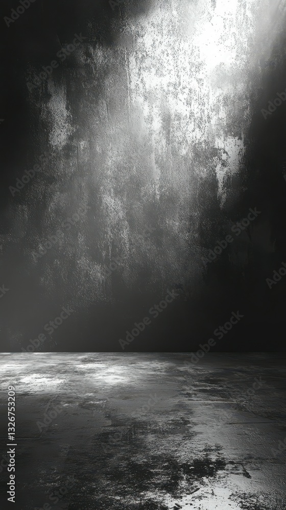 Aufkleber mysterious light illuminating an empty space with textured walls and floor in monochrome tones at du
