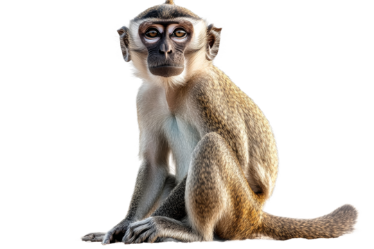 Curious monkey sitting on transparent background