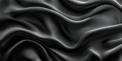 Obraz premium Elegant black silk fabric draped softly on a surface creating natural waves and textures in bright light