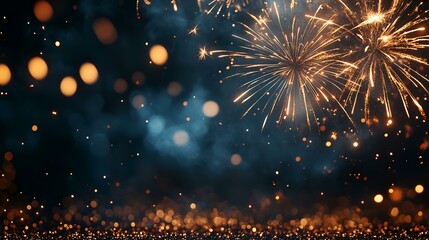 Festive fireworks display at night, sparkling bokeh background, celebratory event