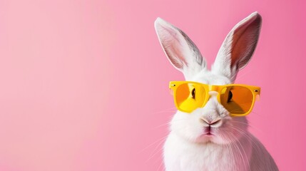 Adorable Easter Bunny: A White Rabbit in Stylish Yellow Glasses