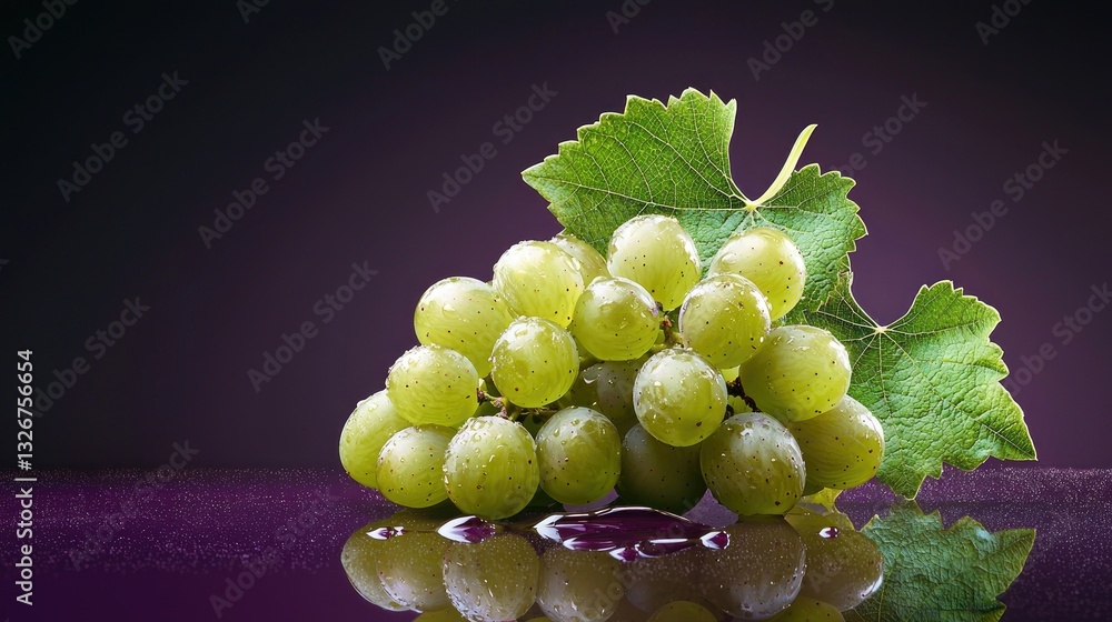 Poster a luscious grape on a dark purple background, creating contrast and space for text.