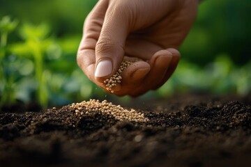 Sowing Seeds in Dark Soil for Vegetable and Flower Growth in the Garden