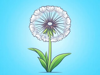 A vibrant illustration of a dandelion flower against a bright blue background