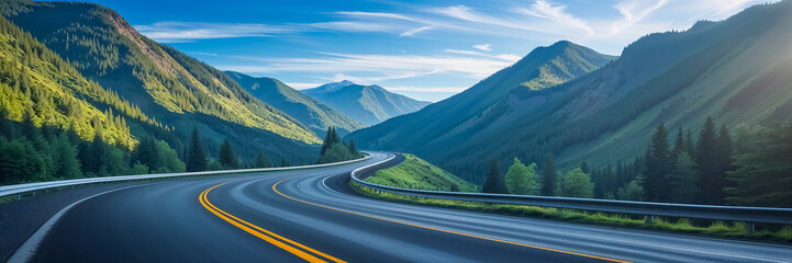 asphalt road in the middle of the Cascade Mountains in Oregon America
