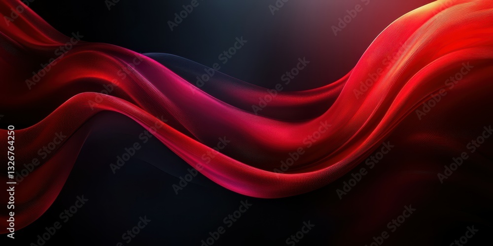 Poster dynamic flowing red fabric drapes across a dark background, creating a sense of movement and eleganc