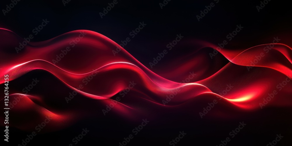 Aufkleber flowing red waves illuminate the dark background with smooth gradients and dynamic movement at night