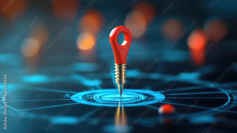 Poster pinpointing precision a close-up look at a red marker on a digital interface technology environment 
