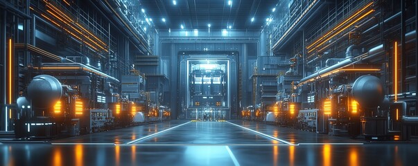 Obraz premium Massive power plant protected by a digital force field