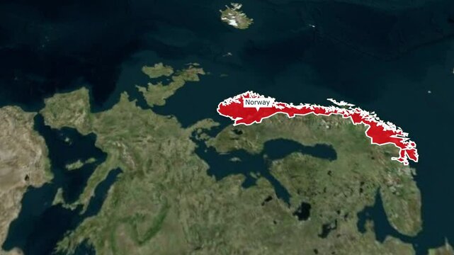 Norway map animation with highlighted color, 3d Norway map of Norway, Norway maps zooming from top Space view, World Map Zoom In To Norway