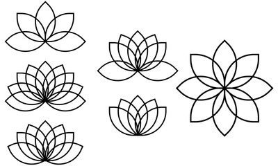 Elegant Black Lotus Line Art Set – Minimalist Floral Outline, Botanical Vector Illustration, Sacred Lotus Flower, Tattoo Design, Digital Clipart for Logos, Prints, and Decor