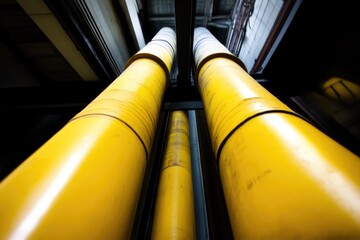 Focused Shot of Yellow Metal Pipes in Plant