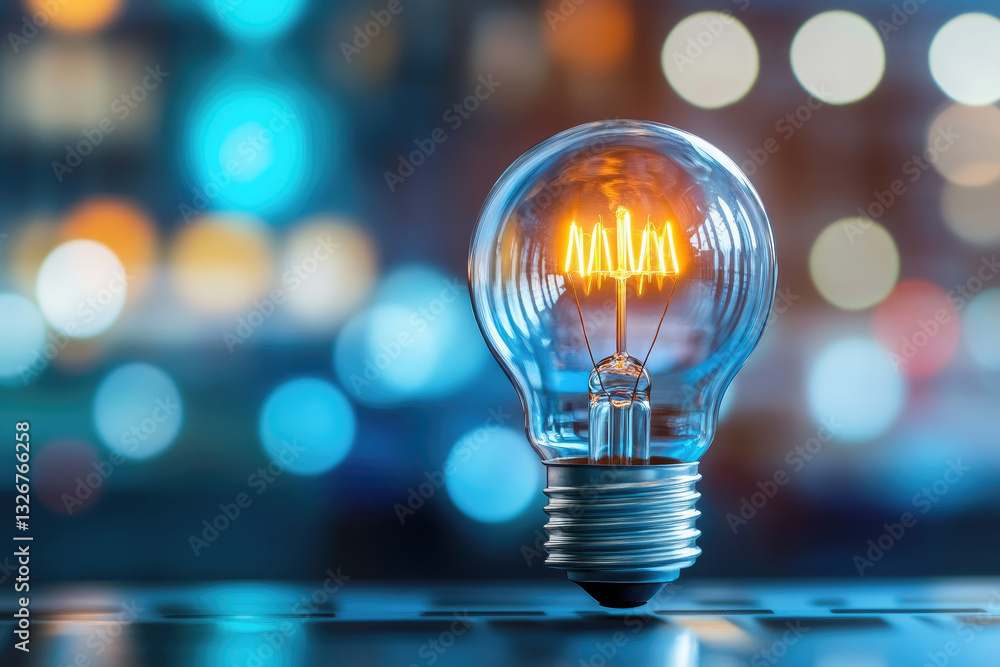 Poster illuminating ideas light bulb showcase urban setting photography bokeh background close-up view crea