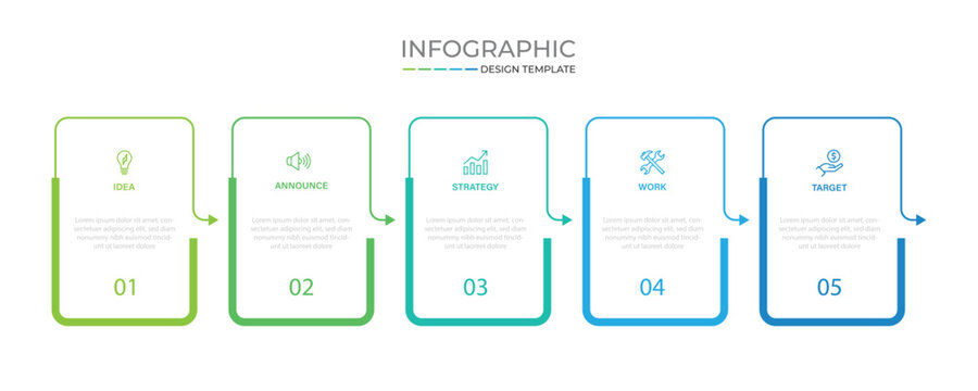 Business vector infographic design template with icons and 5 options or steps. Can be used for process diagram, presentations, workflow layout, banner, flow chart, info graph