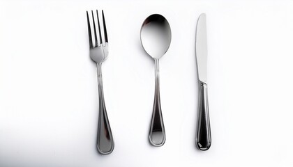 Set of Cutlery: Fork, Knife, and Spoon Isolated on White Background