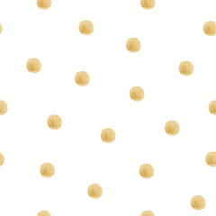 Watercolor seamless pattern yellow polka dot. Isolated on white background. Hand drawn clipart. Perfect for card, fabric, tags, invitation, printing, wrapping.