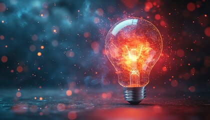 Glowing light bulb with vibrant rays bursting out
