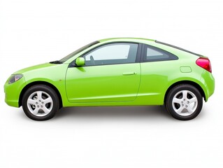 Lime green coupe shown in profile against a white background. The car is modern in design, with clean lines and simple details.