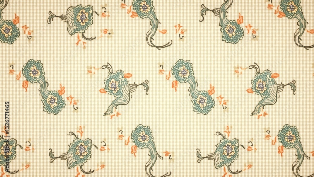 Poster a seamless floral pattern repeating across the surface with a grid background